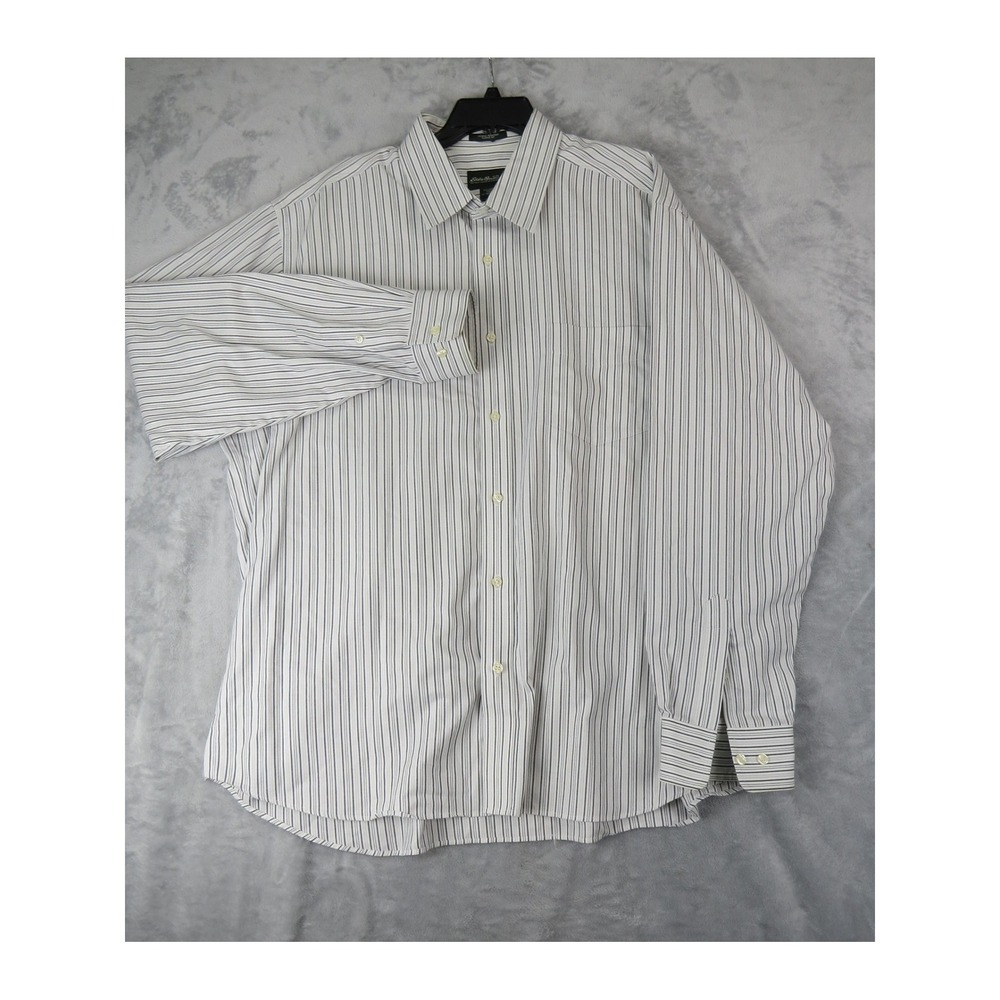 Eddie Bauer Classic Fit Wrinkle Resistant Mens XXL White Stripe Cotton Shirt